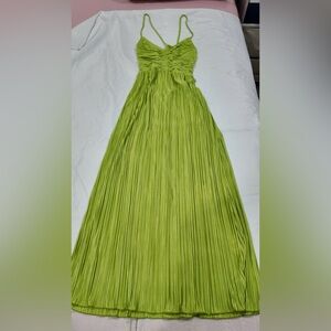 Green Pleated Spaghetti-Strap Maxi Dress